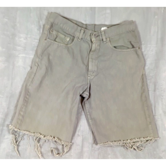 Vintage Levis 550‎ Denim Short Men 32 Gray Zip Raw Hem Flat Relaxed Distressed - Picture 1 of 11